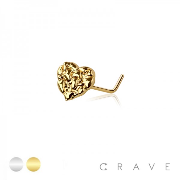 RUGGED HEART 316L SURGICAL STEEL L-SHAPE NOSE RING